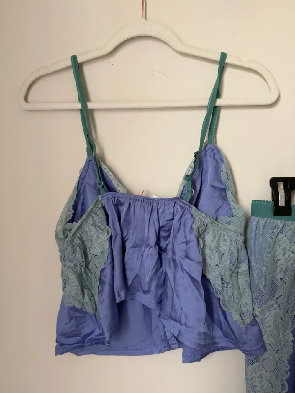 Free people Blue Lace-Trim satin Camisole & Wide-Leg Pajama Set